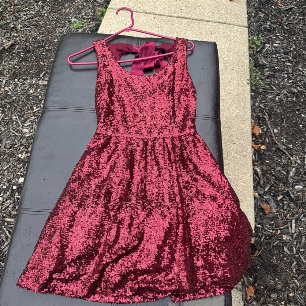 B Darlin Burgundy Sequin Mini Dress